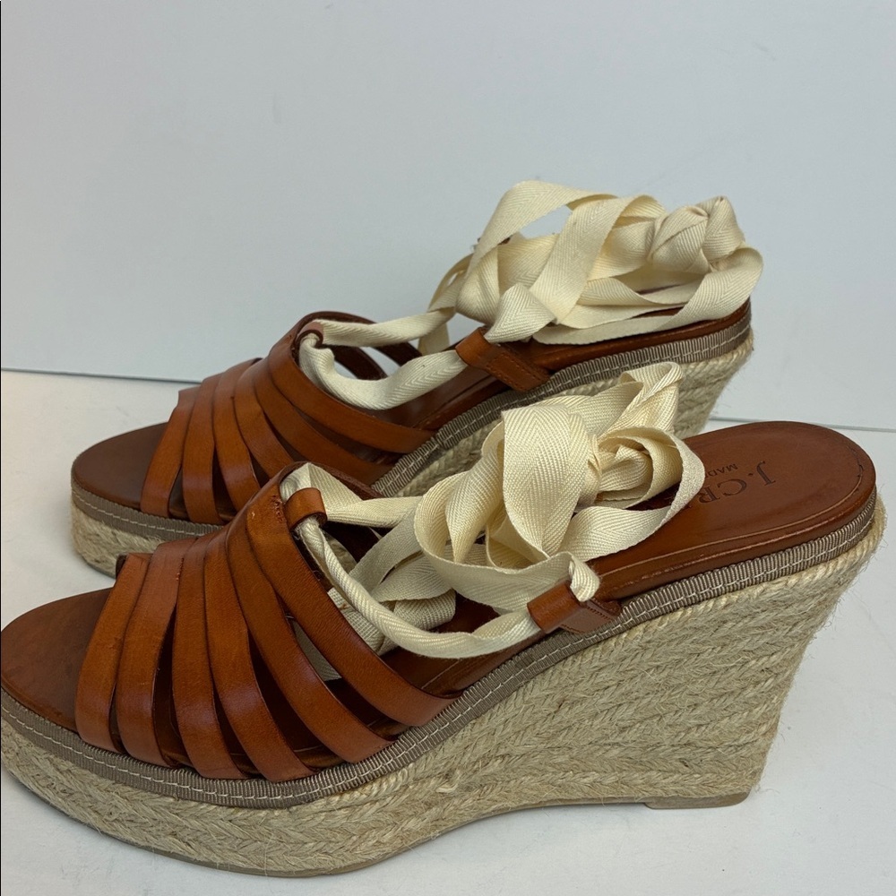 J.Crew Italian Leather Wedge Espadrilles Shoes Ballerina Straps 7 Vacation Nwob